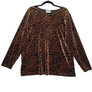 Vintage Joanna Plus Velvet Top Women's 20W Brown Black Animal Print Velour Boho